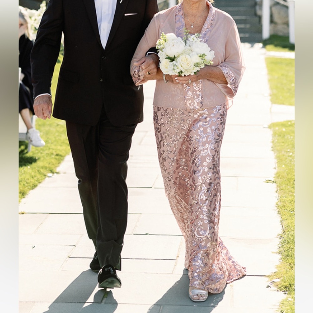 R&M Richards Blush Sequin Lace Gown with Jacket